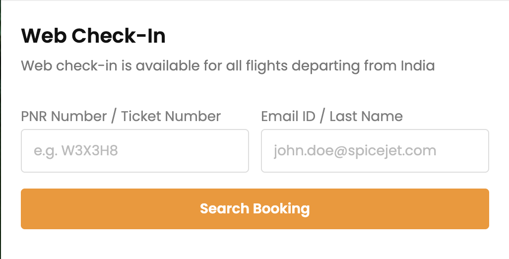 SpiceJet Web Check-in Form